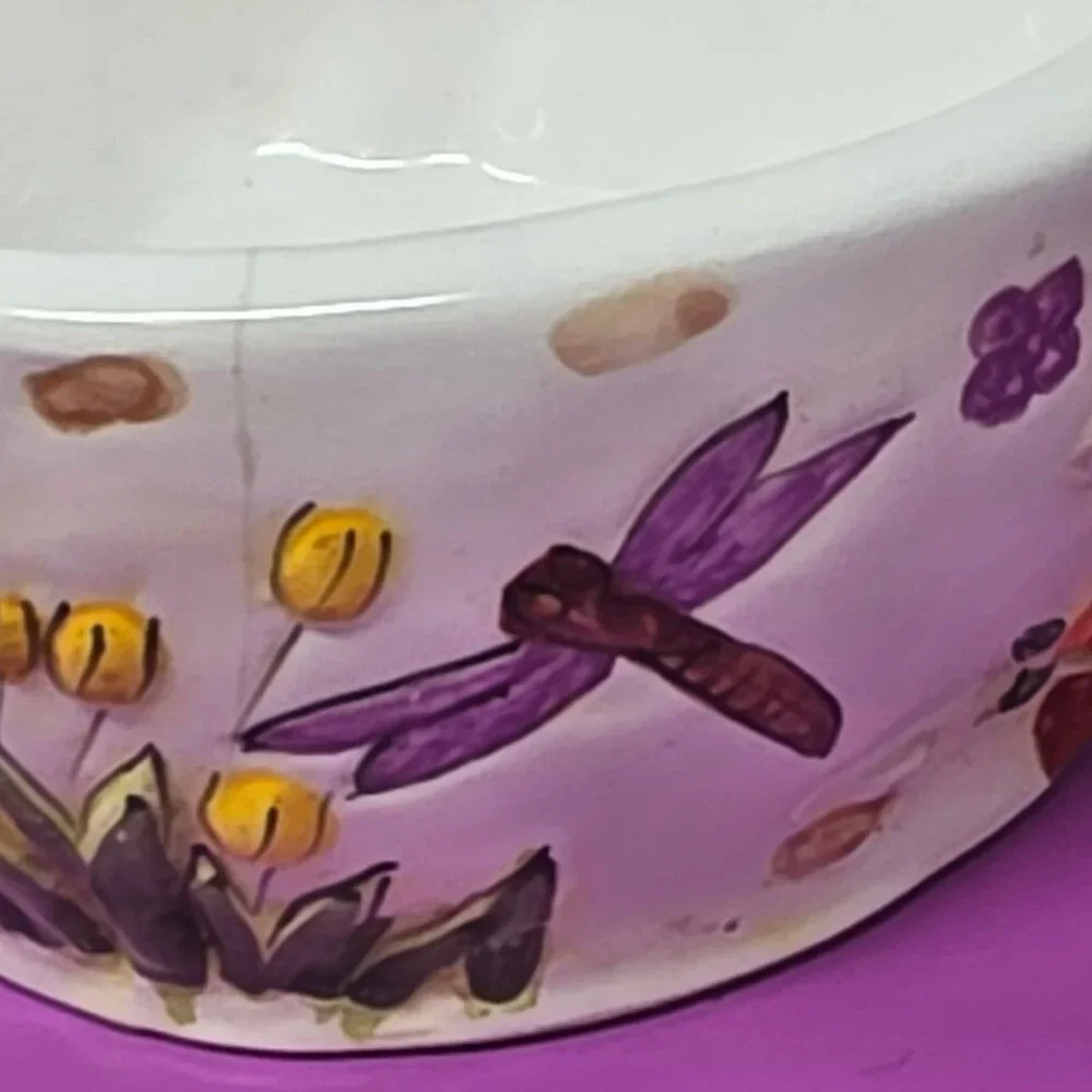 vintage Hand-Painted Ceramic Cottage Style Dragonfly Teapot &‎ Cup Set With Lid